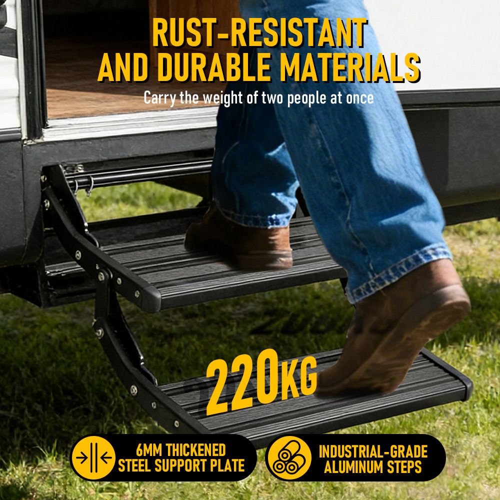 Heavy Duty Double Aluminium Caravan Step – Anti-Slip RV Entry Step, Stable 2-Tier Camping Step, Durable Outdoor Access Step, 54.5 x 77.5 x 30cm