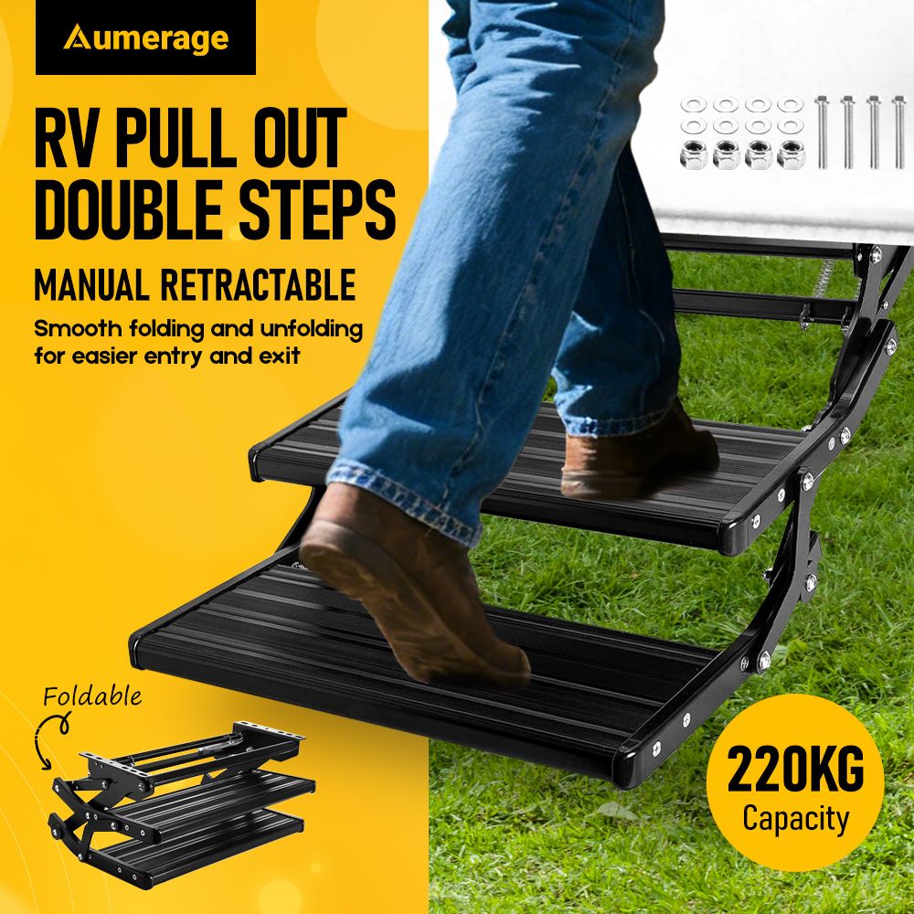 Heavy Duty Double Aluminium Caravan Step – Anti-Slip RV Entry Step, Stable 2-Tier Camping Step, Durable Outdoor Access Step, 54.5 x 77.5 x 30cm