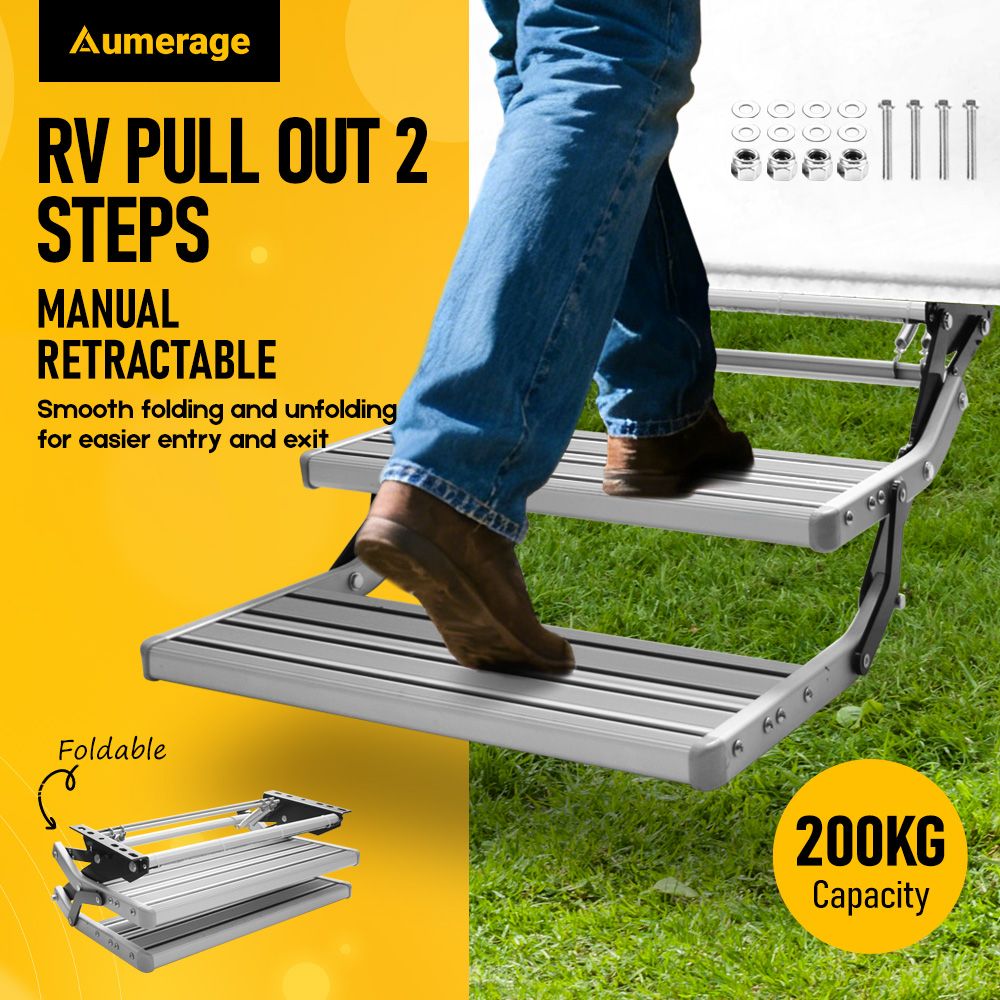 Heavy Duty Double Aluminium Caravan Step – Anti-Slip RV Entry Step, Stable 2-Tier Camping Step, Durable Outdoor Access Step, 54.5 x 77.5 x 30cm