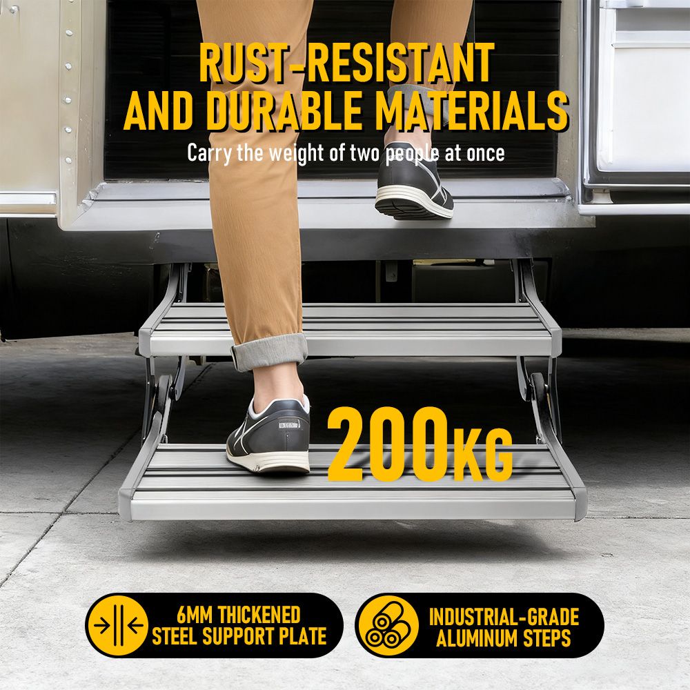 Heavy Duty Double Aluminium Caravan Step – Anti-Slip RV Entry Step, Stable 2-Tier Camping Step, Durable Outdoor Access Step, 54.5 x 77.5 x 30cm