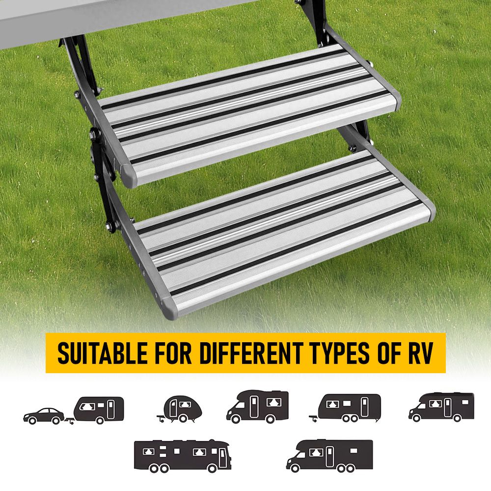 Heavy Duty Double Aluminium Caravan Step – Anti-Slip RV Entry Step, Stable 2-Tier Camping Step, Durable Outdoor Access Step, 54.5 x 77.5 x 30cm