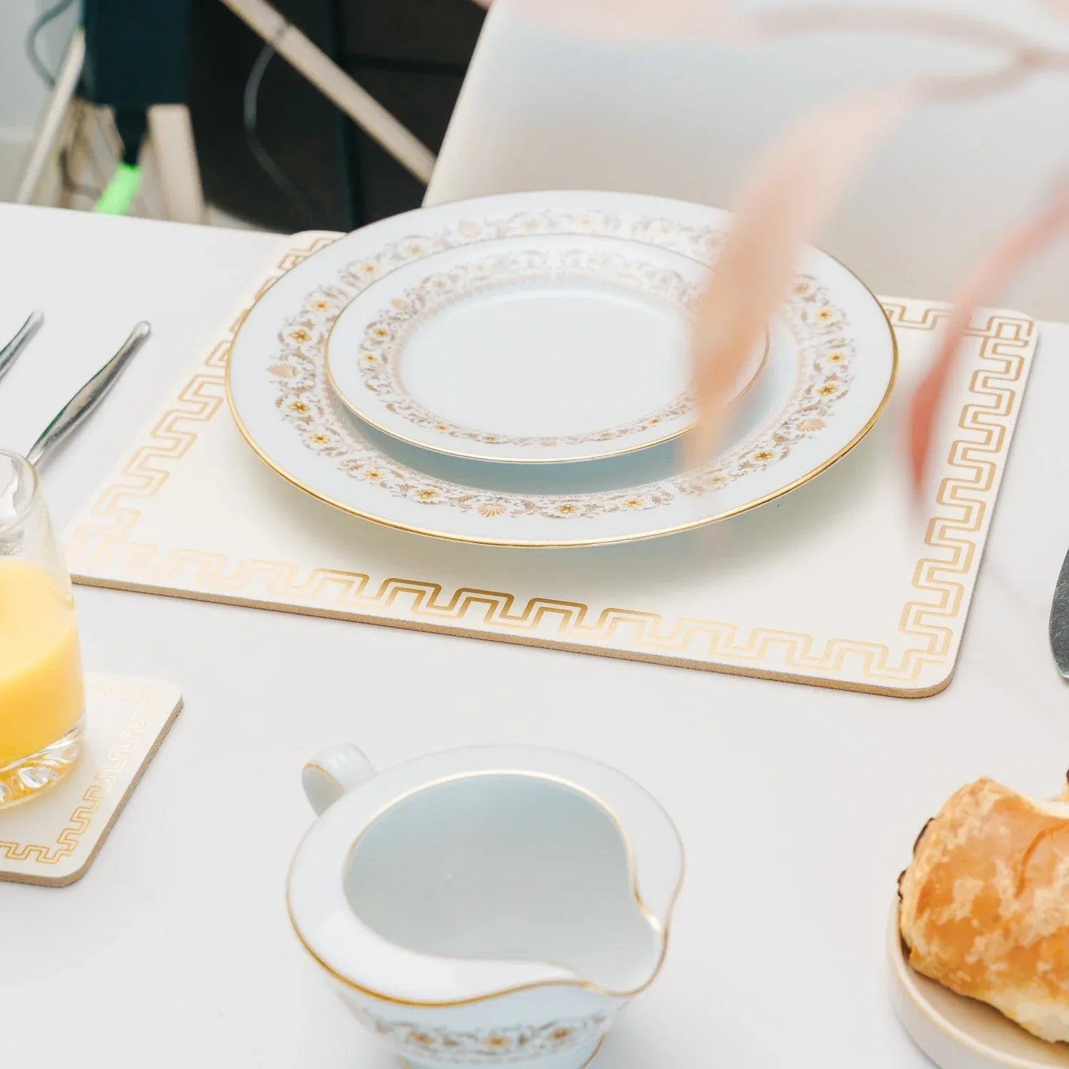 8 Pcs Clevinger MDF Placemats and Coasters Gold Border