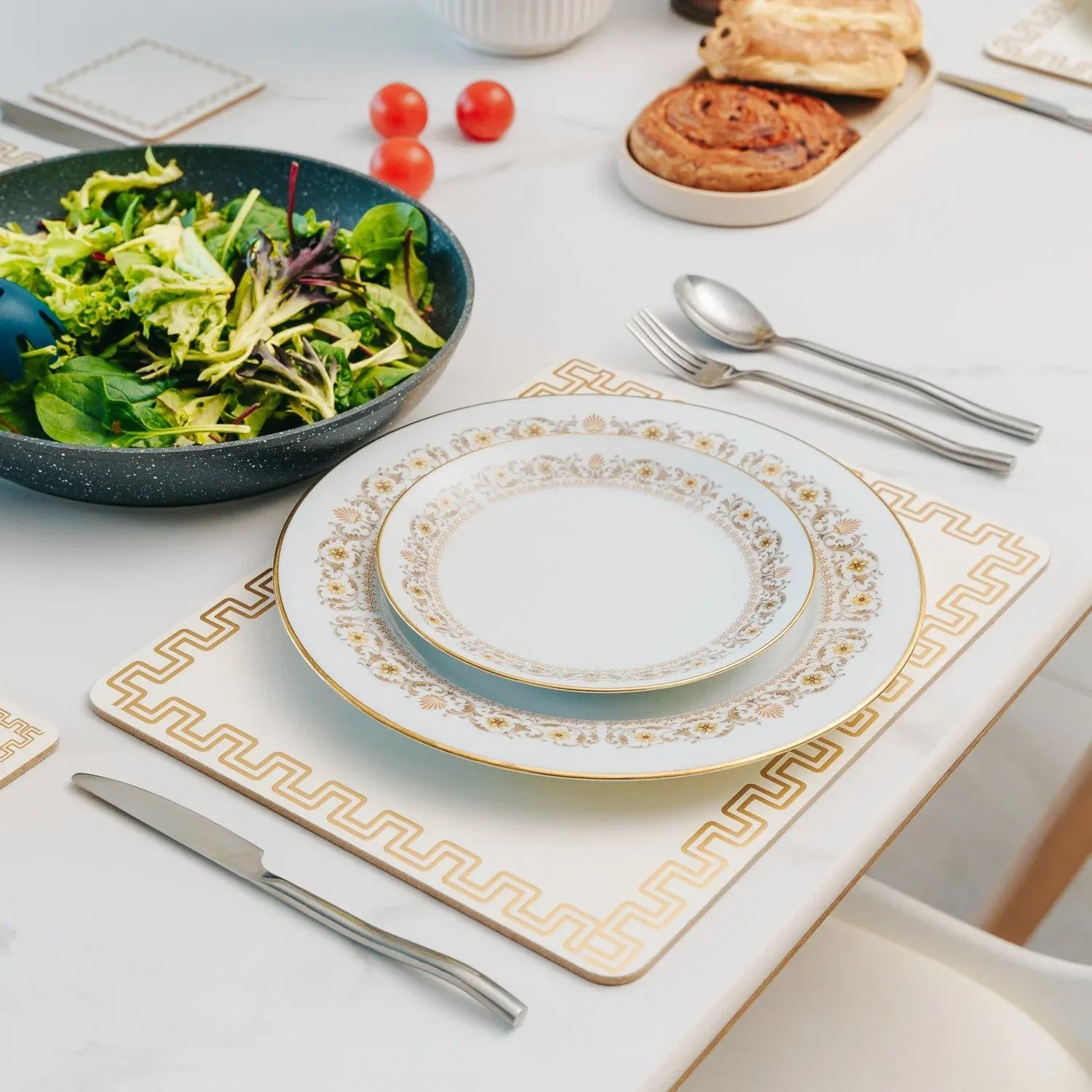 8 Pcs Clevinger MDF Placemats and Coasters Gold Border