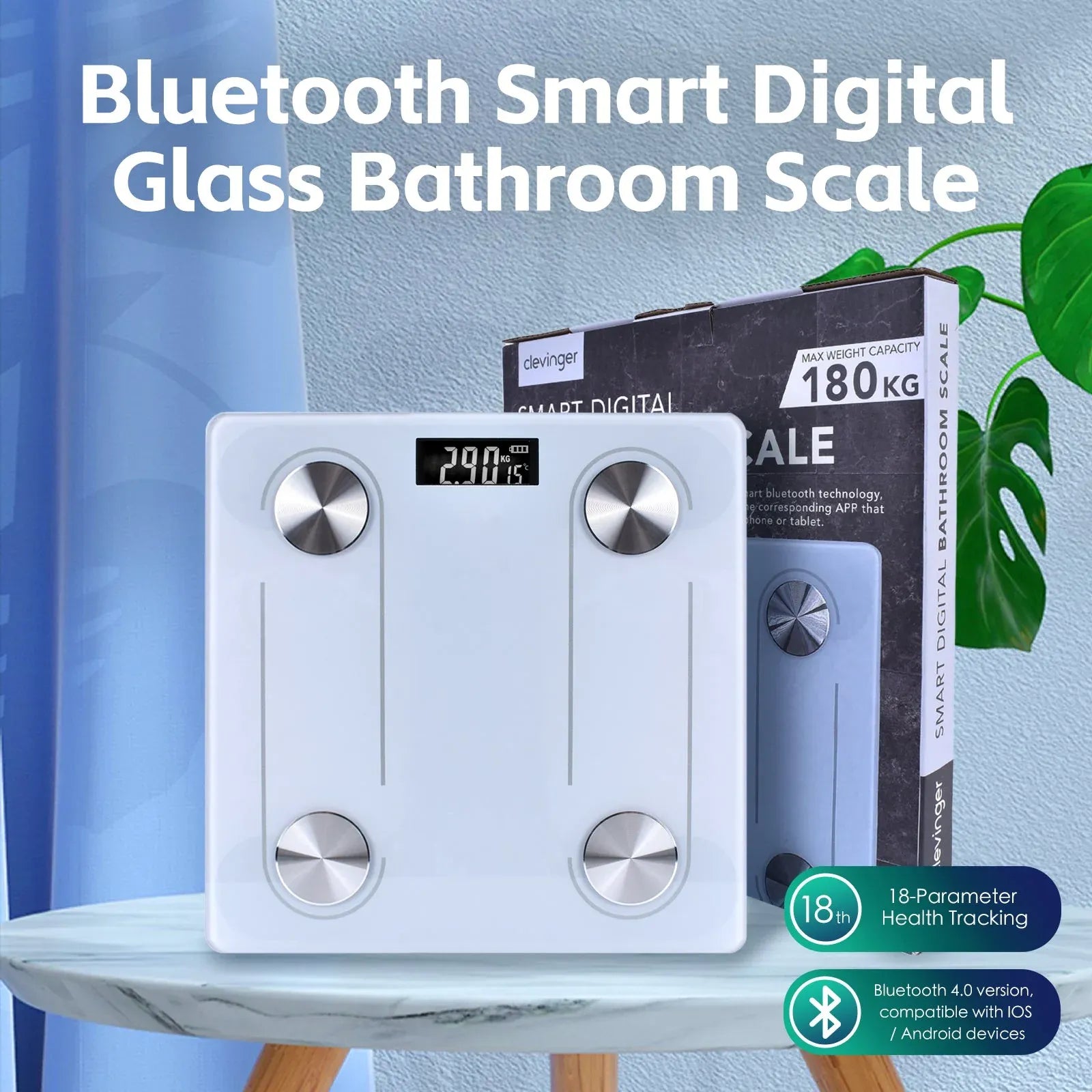 Clevinger Bluetooth Smart Digital Glass Bathroom Scale – 180kg Max Capacity