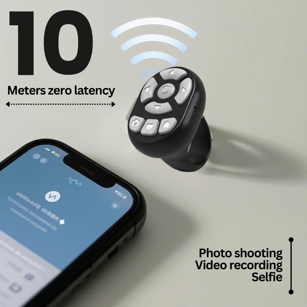 Scrolling Ring Remote Page Turner Wireless Finger Scroller Camera Video Record-Black