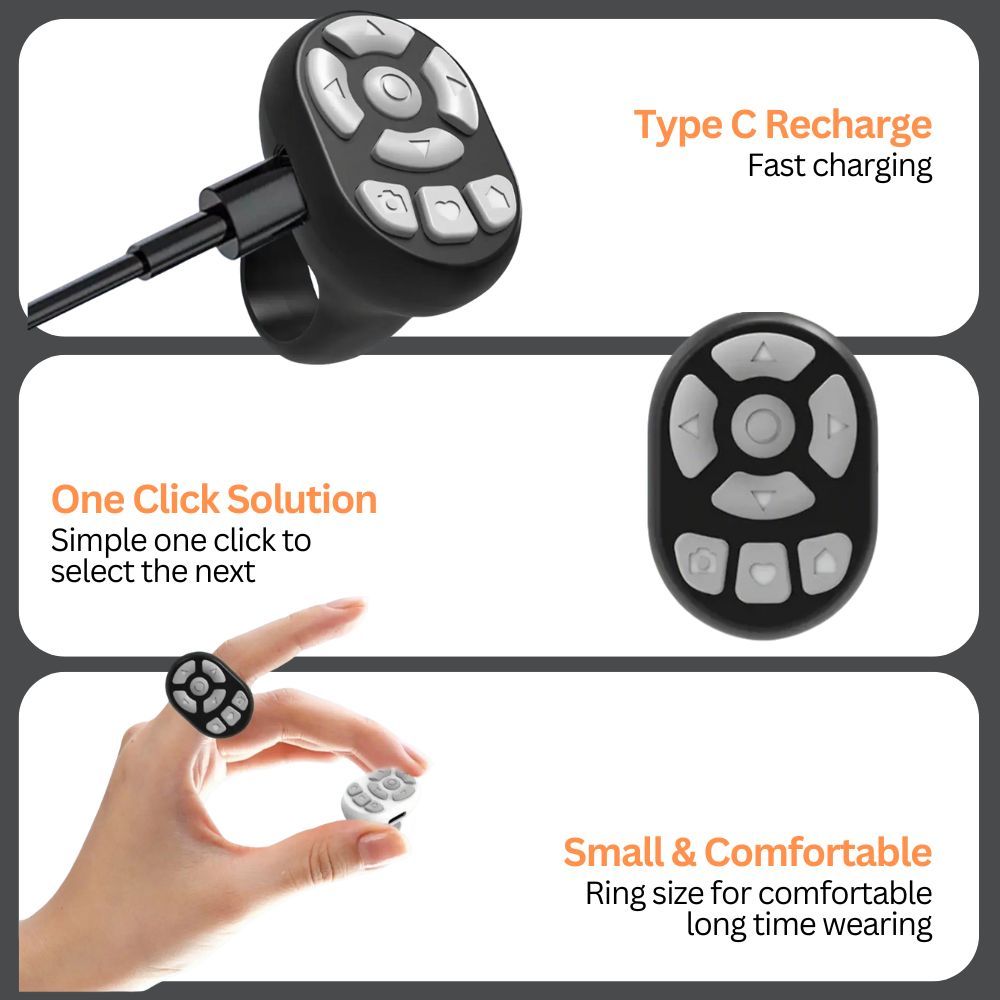 Scrolling Ring Remote Page Turner Wireless Finger Scroller Camera Video Record-Pink