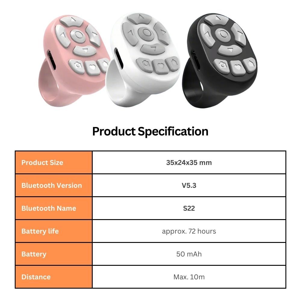 Scrolling Ring Remote Page Turner Wireless Finger Scroller Camera Video Record-Pink
