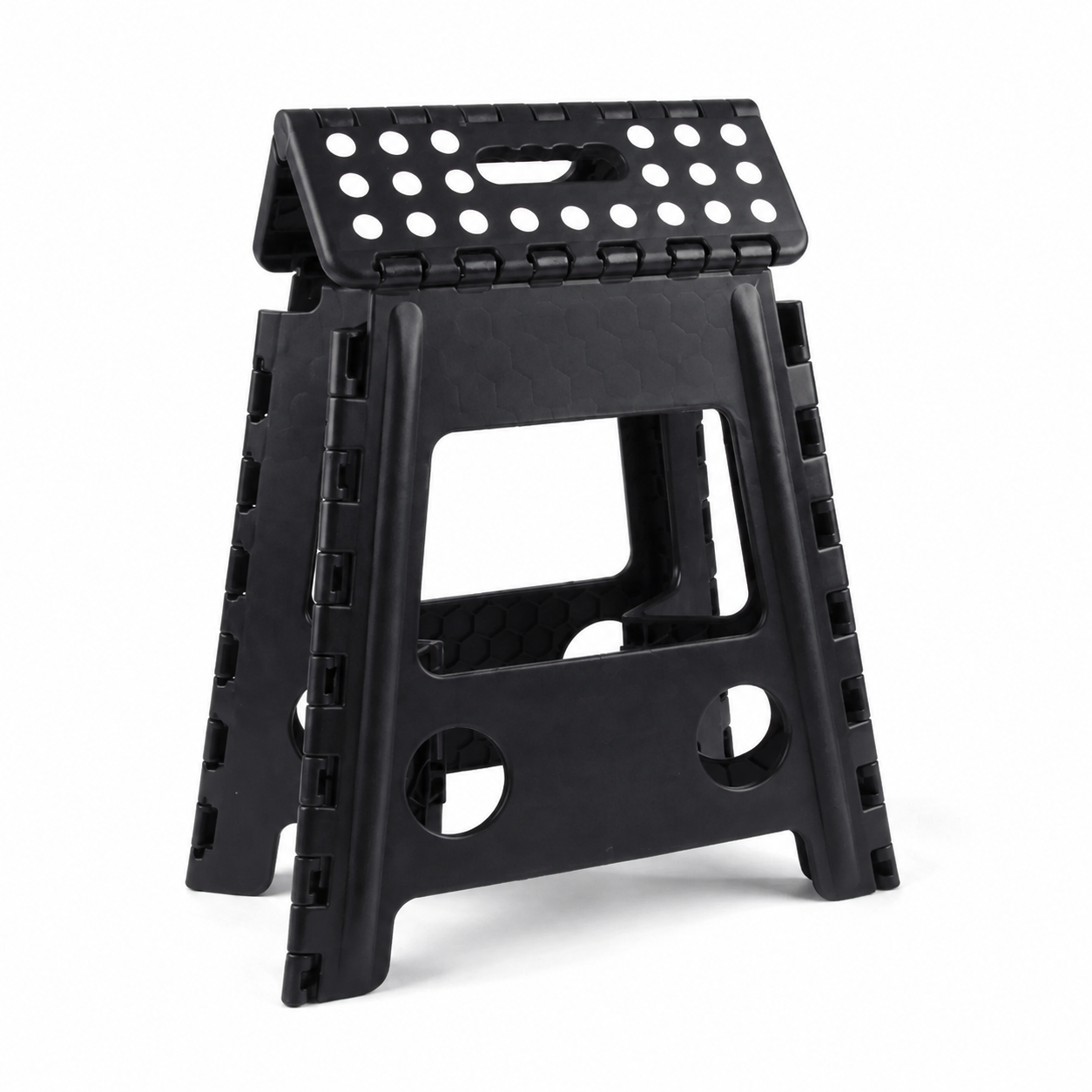 Portable Black Folding Stool with Carry Handle, Non-Slip Seat and TPR Feet, for Camping and Home(39x29x22cm)