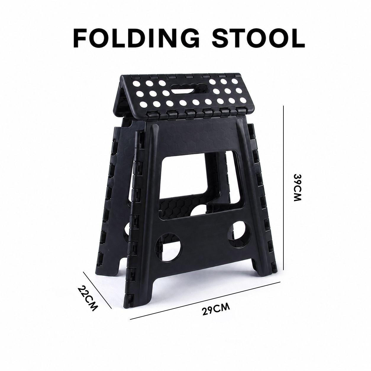 Portable Black Folding Stool with Carry Handle, Non-Slip Seat and TPR Feet, for Camping and Home(39x29x22cm)