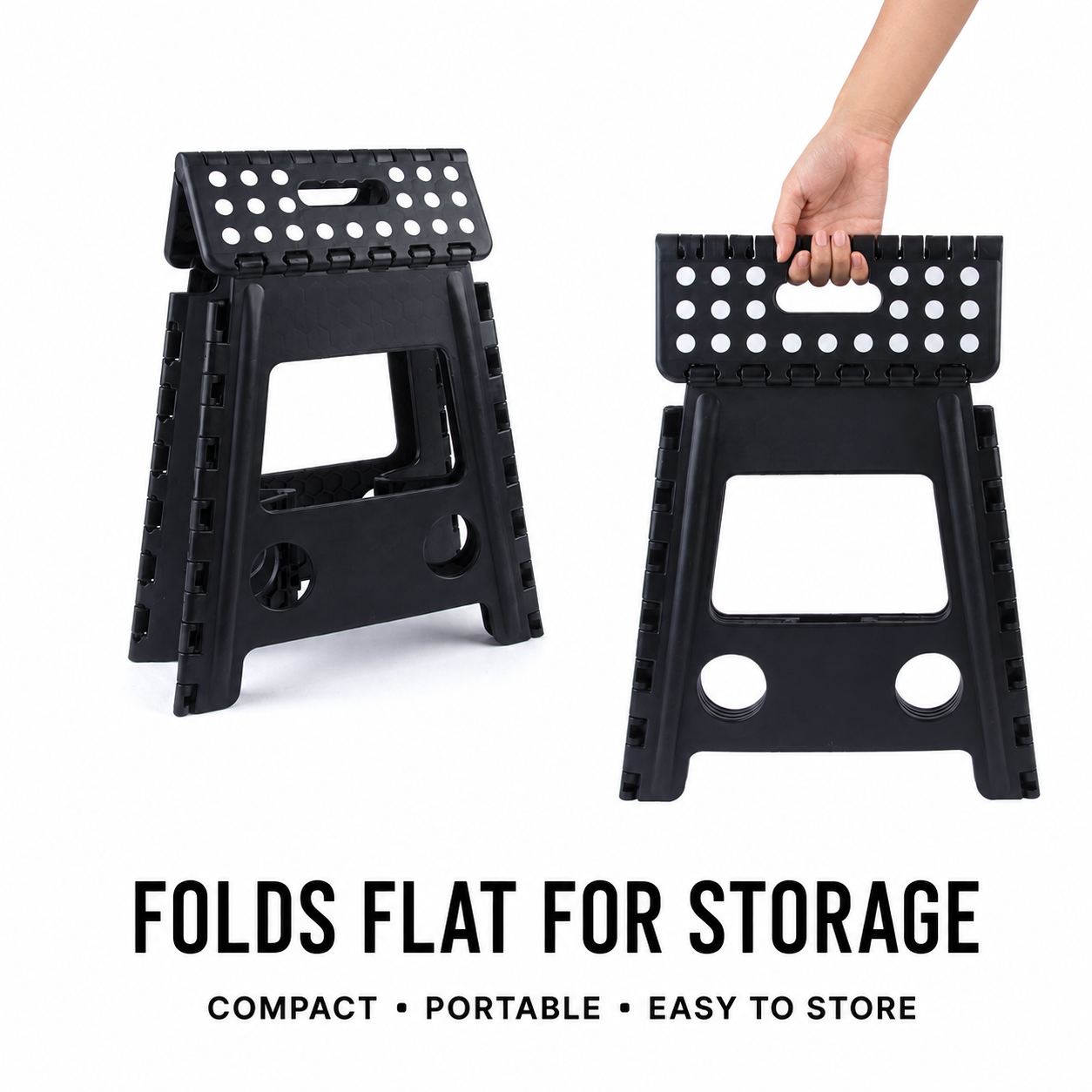 Portable Black Folding Stool with Carry Handle, Non-Slip Seat and TPR Feet, for Camping and Home(39x29x22cm)