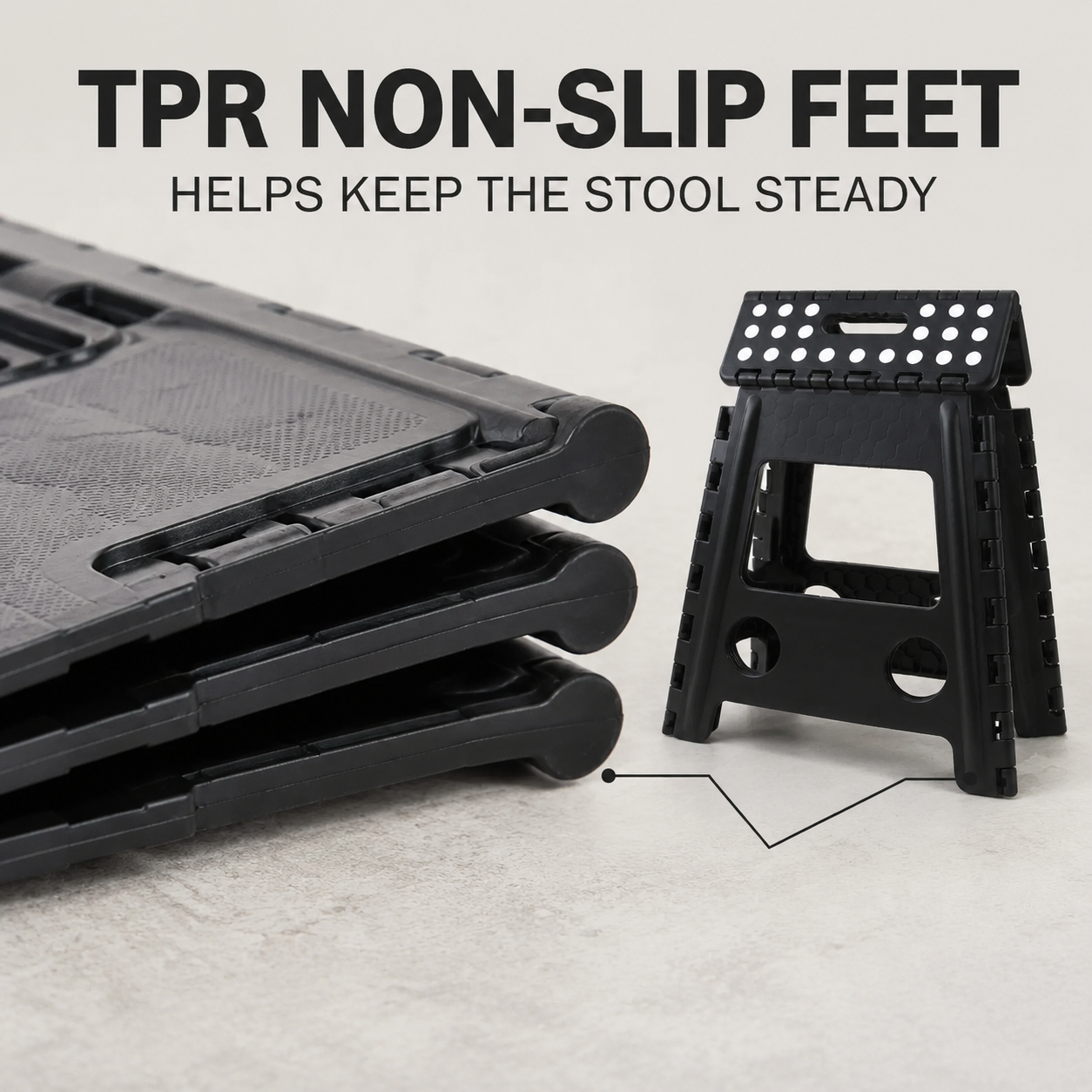 Portable Black Folding Stool with Carry Handle, Non-Slip Seat and TPR Feet, for Camping and Home(39x29x22cm)