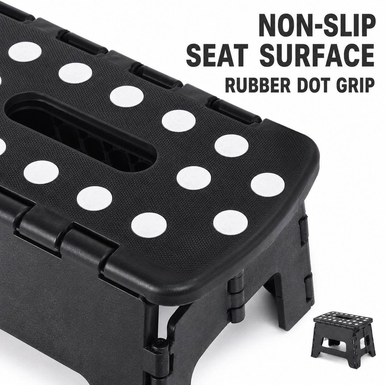 Portable Black Folding Stool with Carry Handle, Non-Slip Seat and TPR Feet, for Camping and Home(39x29x22cm)