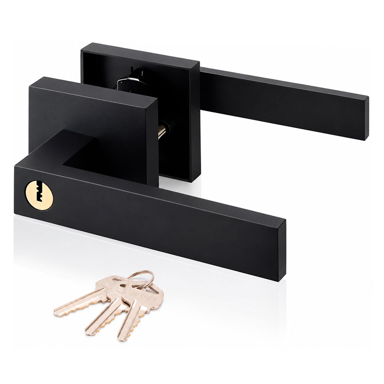 Matte Black Privacy Door Lever Handle with Keys, Heavy Duty Interior Door Lockset, Adjustable 60/70mm Backset, Reversible for Bedroom Bathroom Home Office