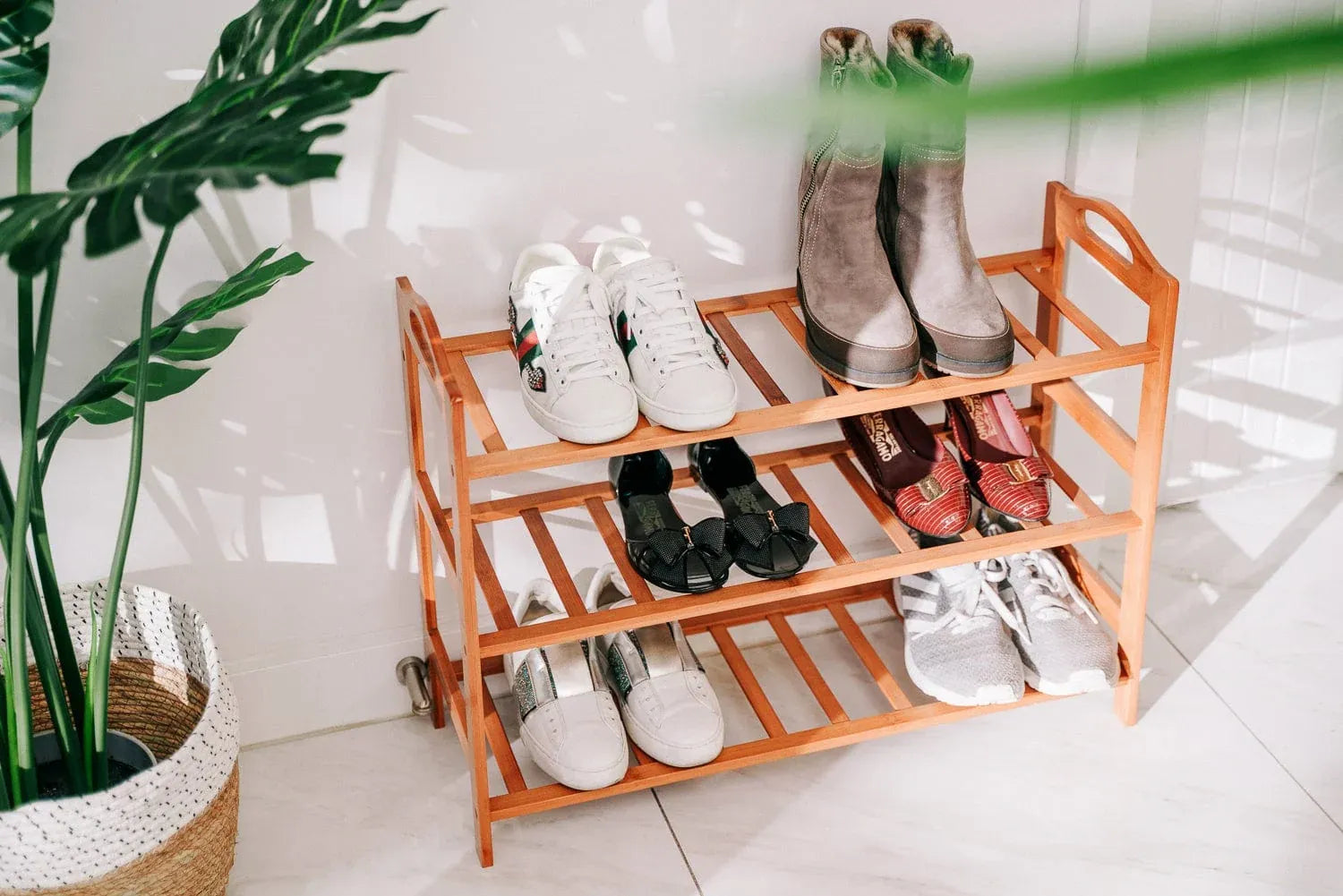 Bamboo 3 Tiers Layers Storage Shoe Rack & Organiser