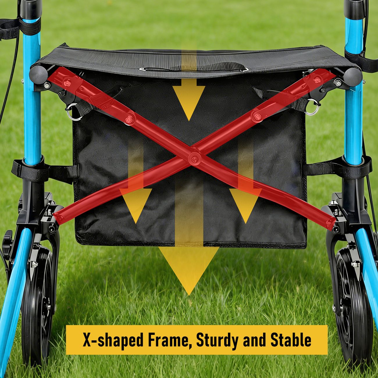 Foldable Aluminium Rollator Walker With Seat & Storage Bag, Adjustable Handles, 8" Wheels, Lightweight Walking Frame(66x60x93cm)