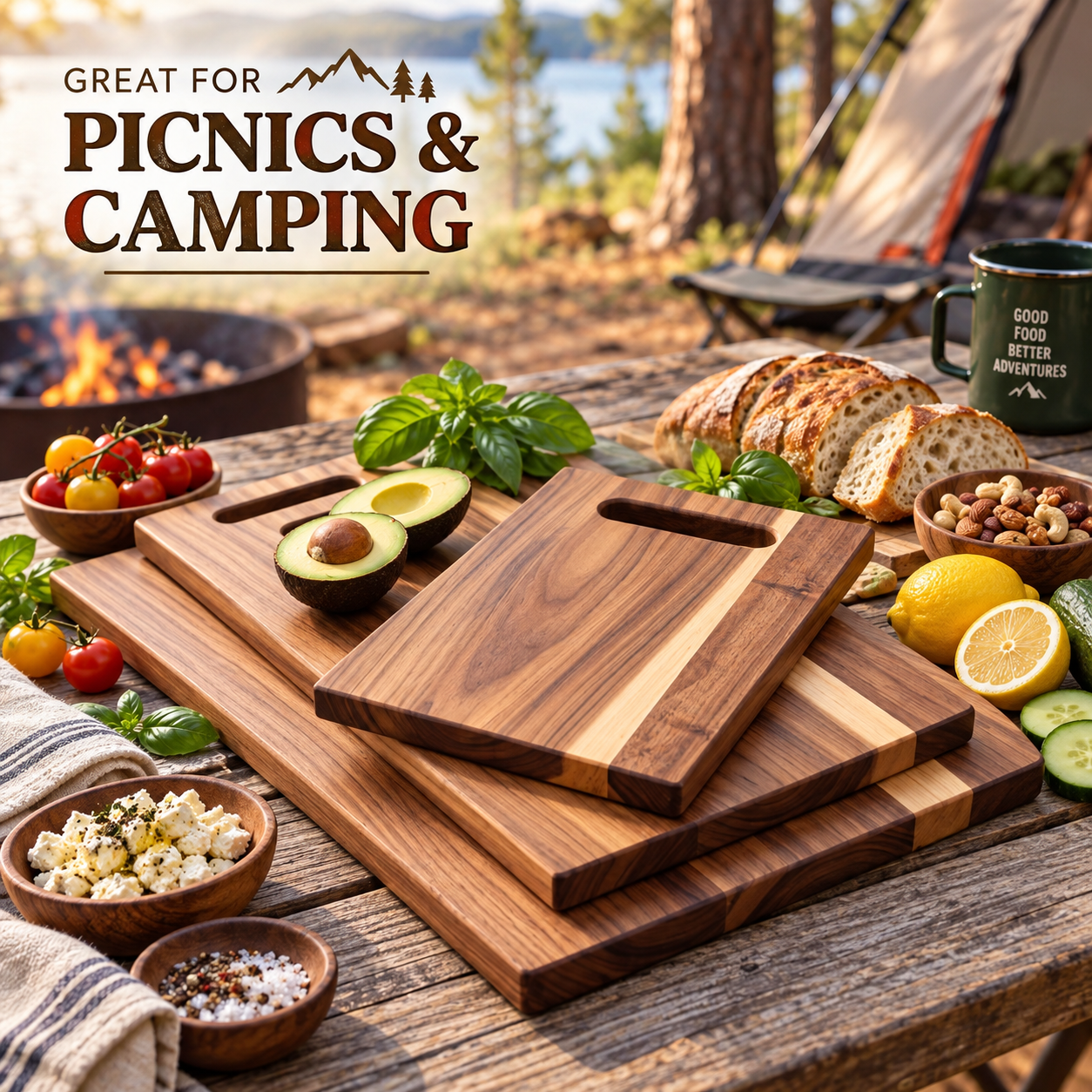 3Pcs Wooden Cutting Board Set with Storage Stand, Chopping Boards for Kitchen Food Preparation