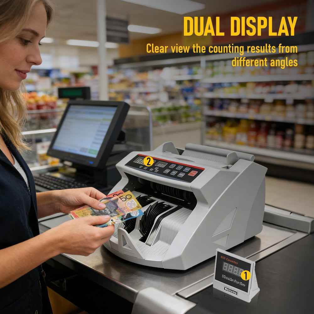 Automatic AUD Money Counter Machine with UV/MG/IR Detection, High-Speed Banknote Counter & Digital Display(29.2x24.6x17.8cm)