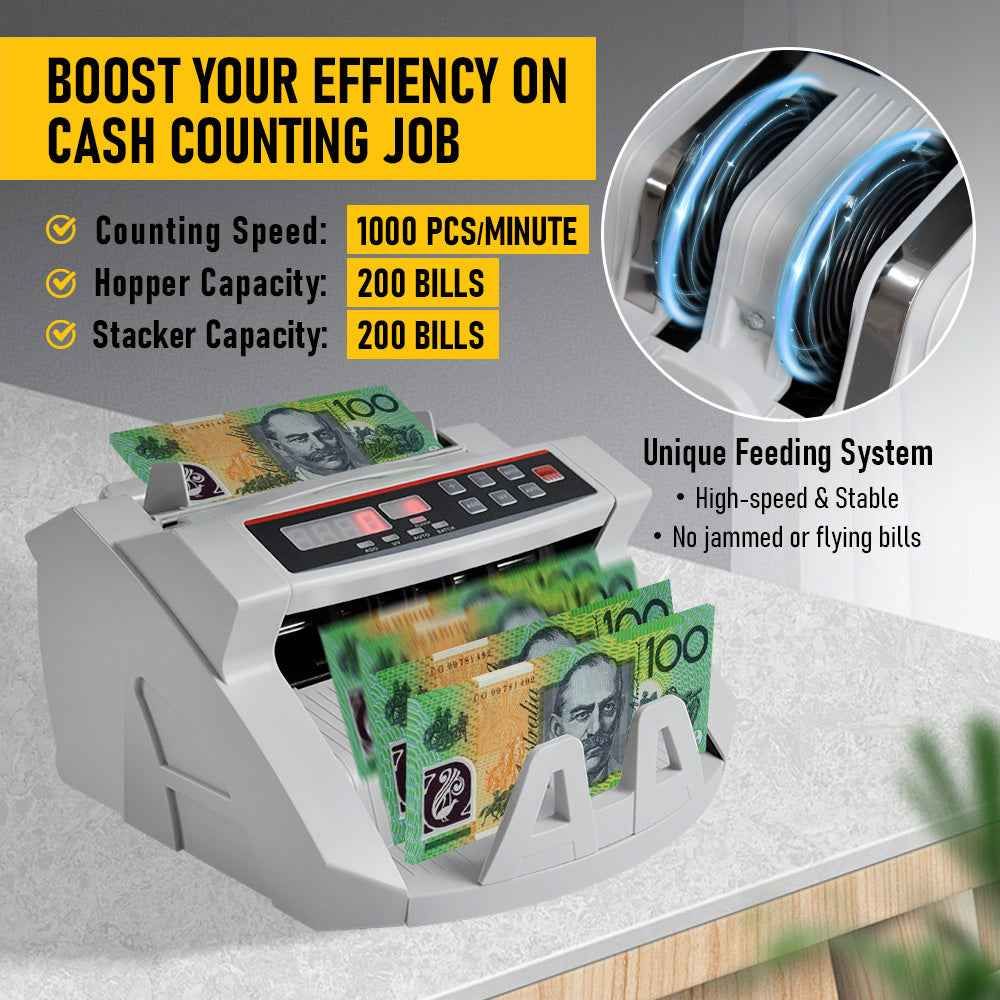 Automatic AUD Money Counter Machine with UV/MG/IR Detection, High-Speed Banknote Counter & Digital Display(29.2x24.6x17.8cm)