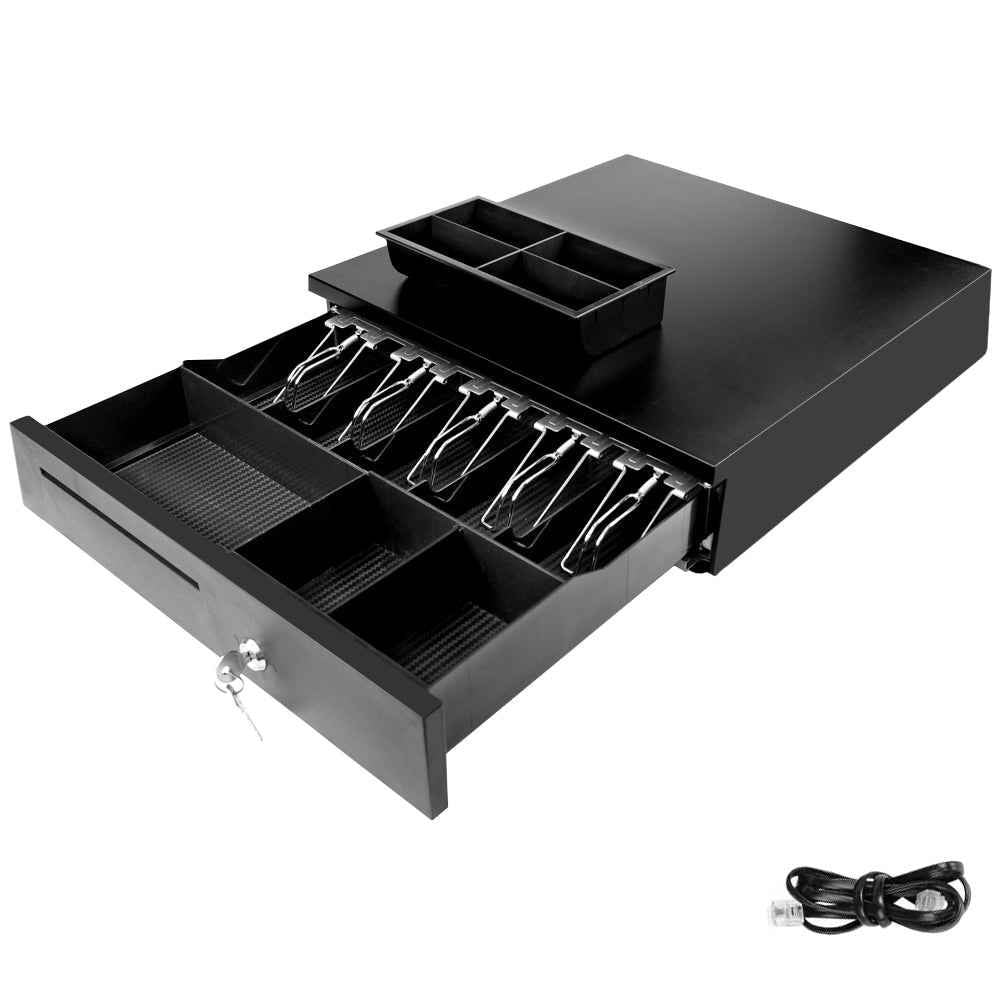 Heavy Duty Metal Cash Drawer, 5 Note&6 Coin Trays,Black(40.5x42x11.2cm)