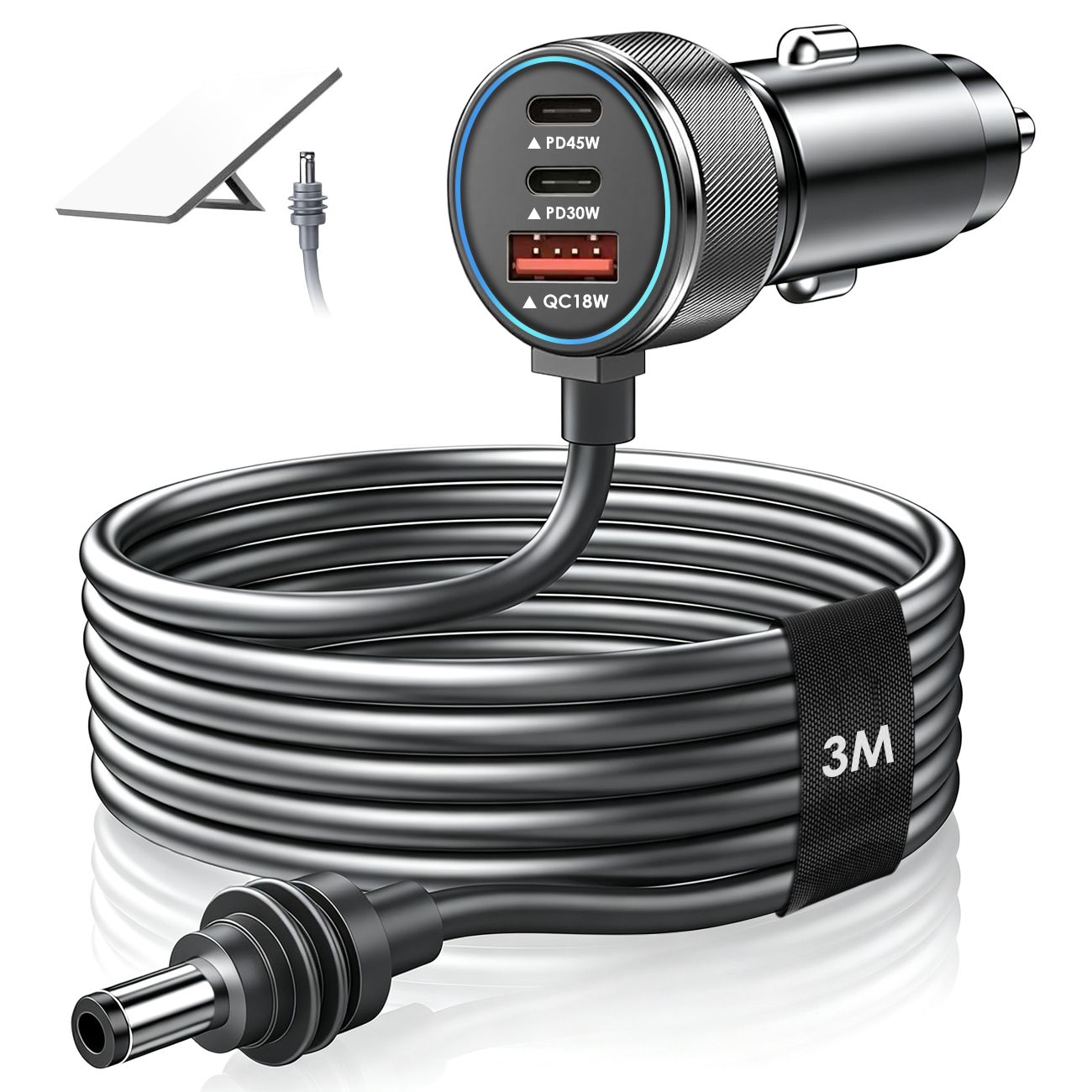 Aumerage Car Charger for Starlink Mini, DC Cable & Cigarette Adapter 3M | 3-in-1 12V-24V USB-C USB QC 3.0 + 45W/30W PD, 16AWG Waterproof for Camping, RV & Off-Grid