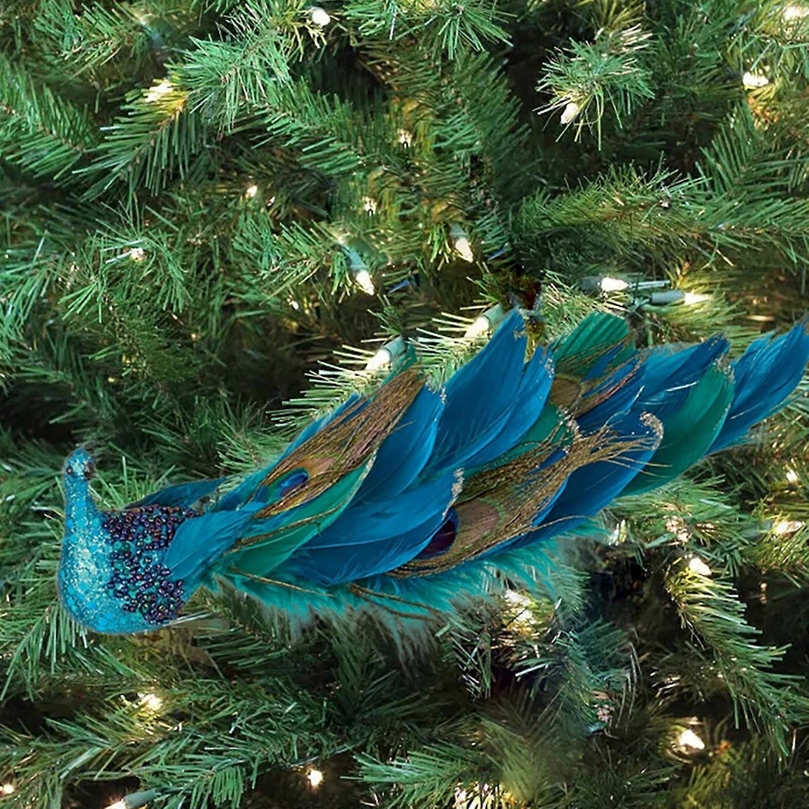 Peacock Feather Christmas Tree Ornaments, 3D Simulation Decorations, Natural Hanging Crafts for Christmas Decor