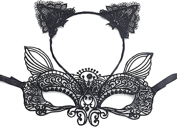 Cat mask and cat ears headband women's fancy dress Halloween mask costume Catwoman accessories makeup party gifts