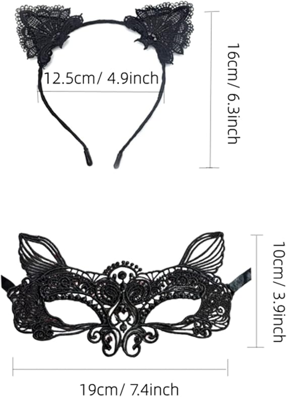 Cat mask and cat ears headband women's fancy dress Halloween mask costume Catwoman accessories makeup party gifts