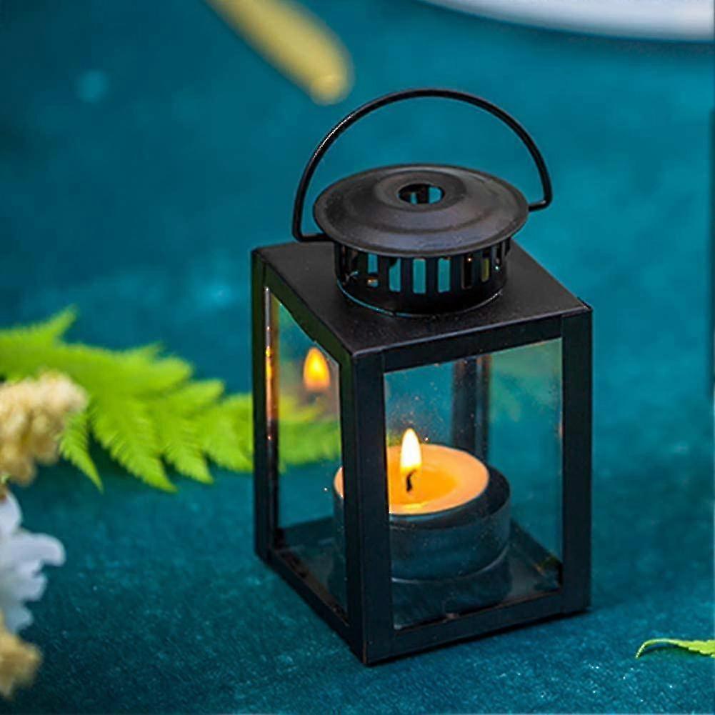 Tea Light Lanterns 2pcs Vintage Style Hanging Garden Lanterns Indoor Outdoor Black Compatible with Candles Blue Light Holder