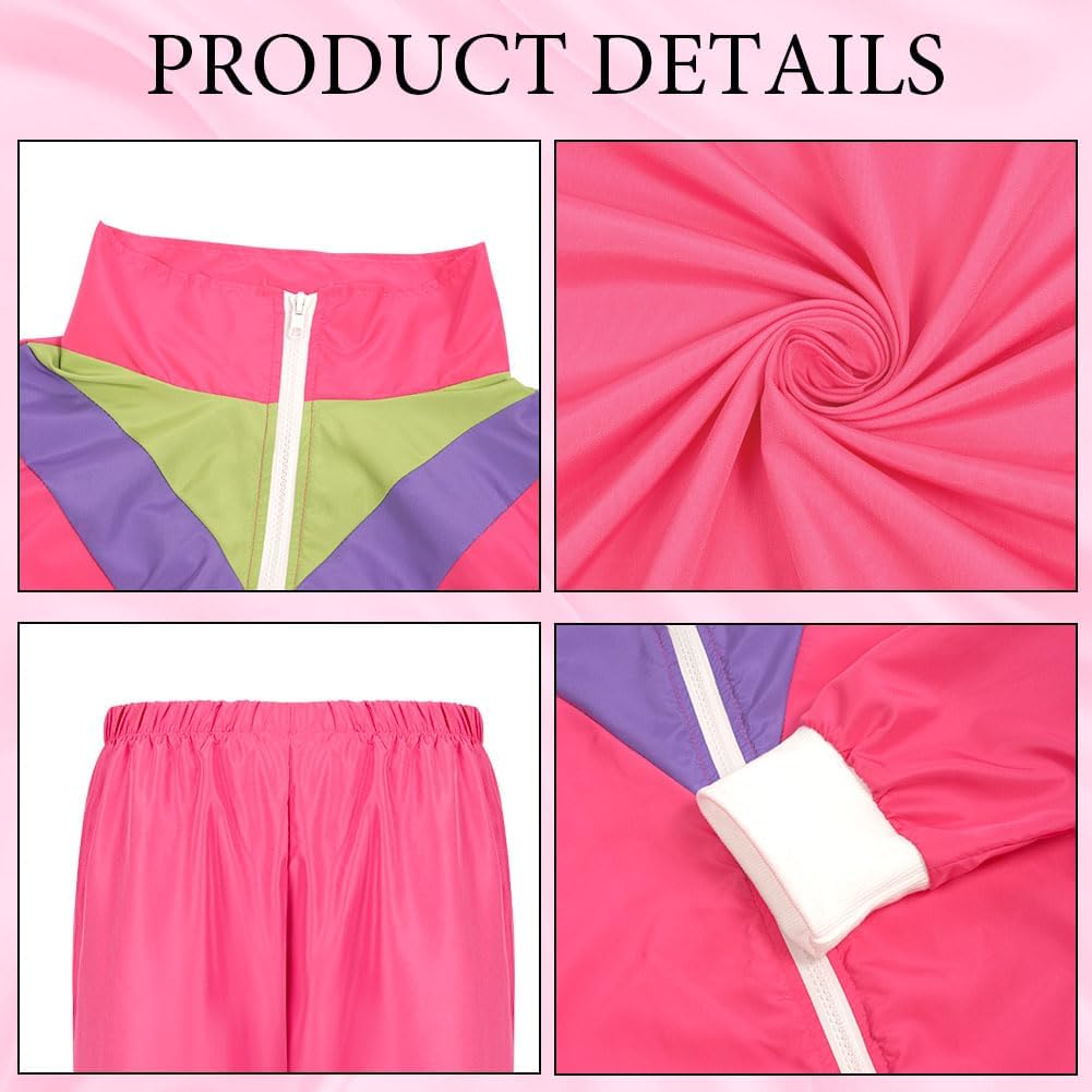 80s Fashion Height Shell Jacket Costume, 80s Fancy Dress Men Women with Headband Bracelet, 1980s Disco Fancy Dress red-XL