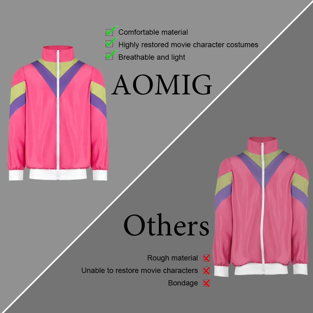 80s Fashion Height Shell Jacket Costume, 80s Fancy Dress Men Women with Headband Bracelet, 1980s Disco Fancy Dress red-XL