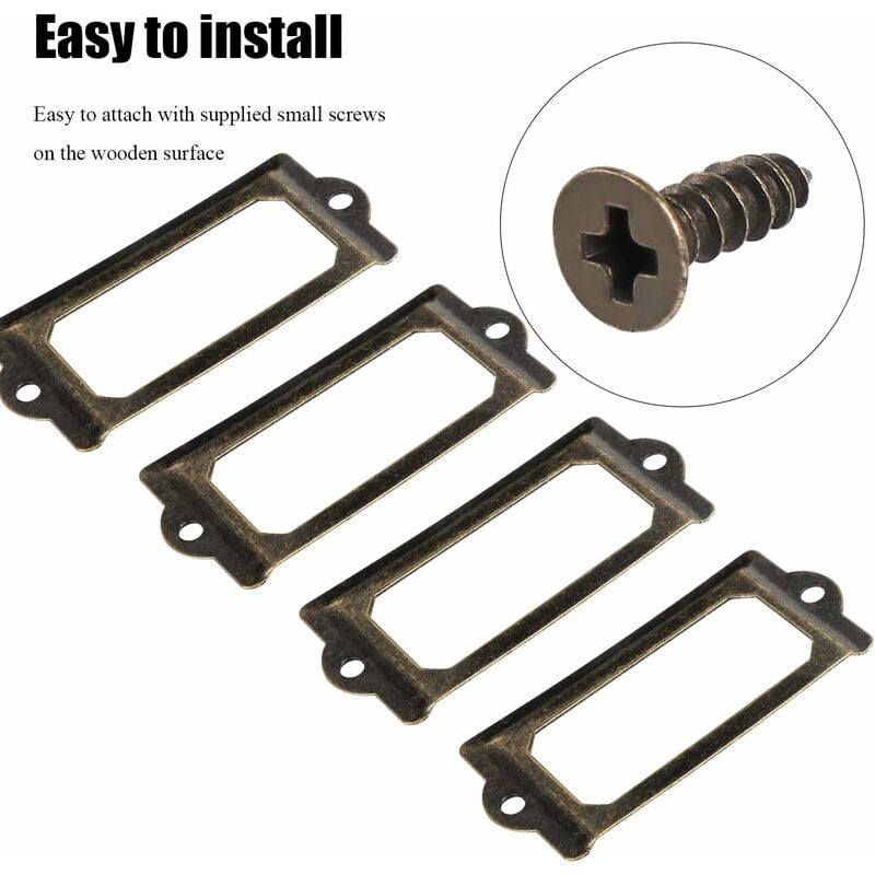 Metal label holder with screws for desk, bronze, 15 pcs, size 70x33mm