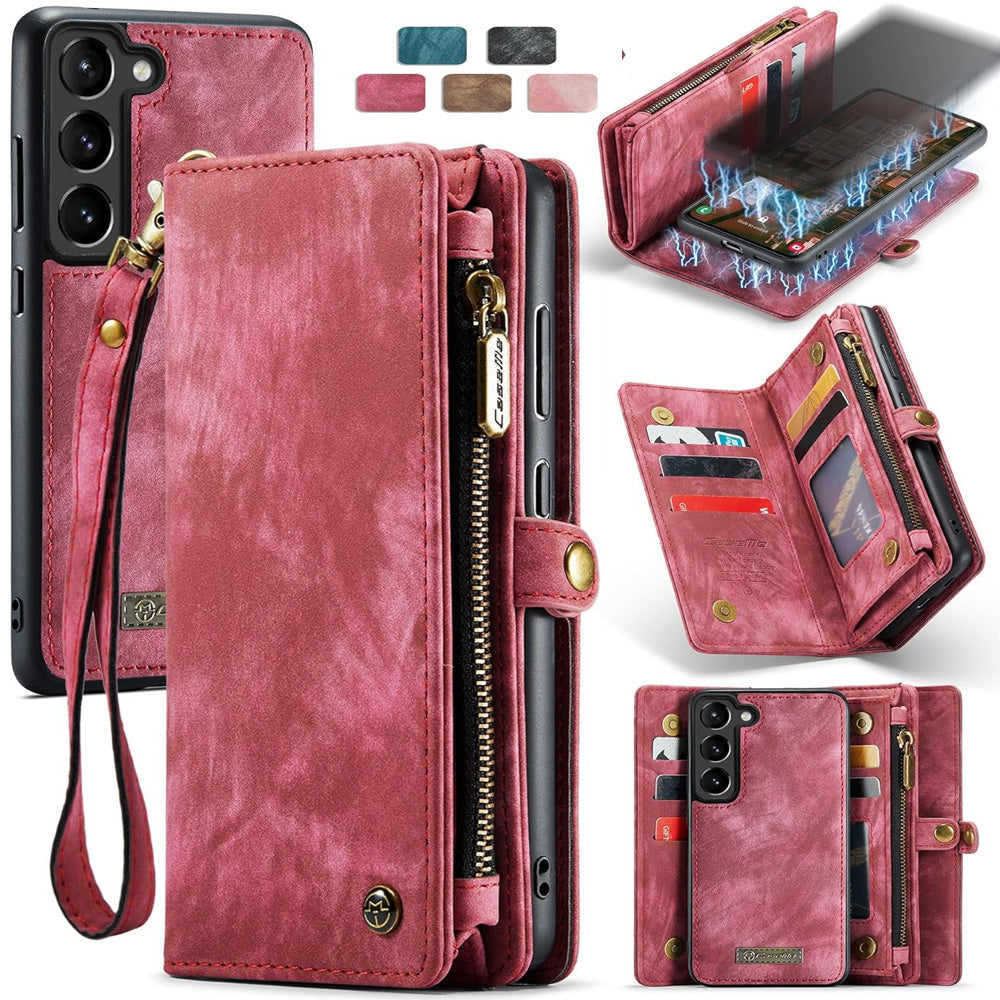 Retro Leather Wallet Case with Card Holder and Magnetic Closure Compatible with iPhone 16 and Samsung S25 Dark Pink