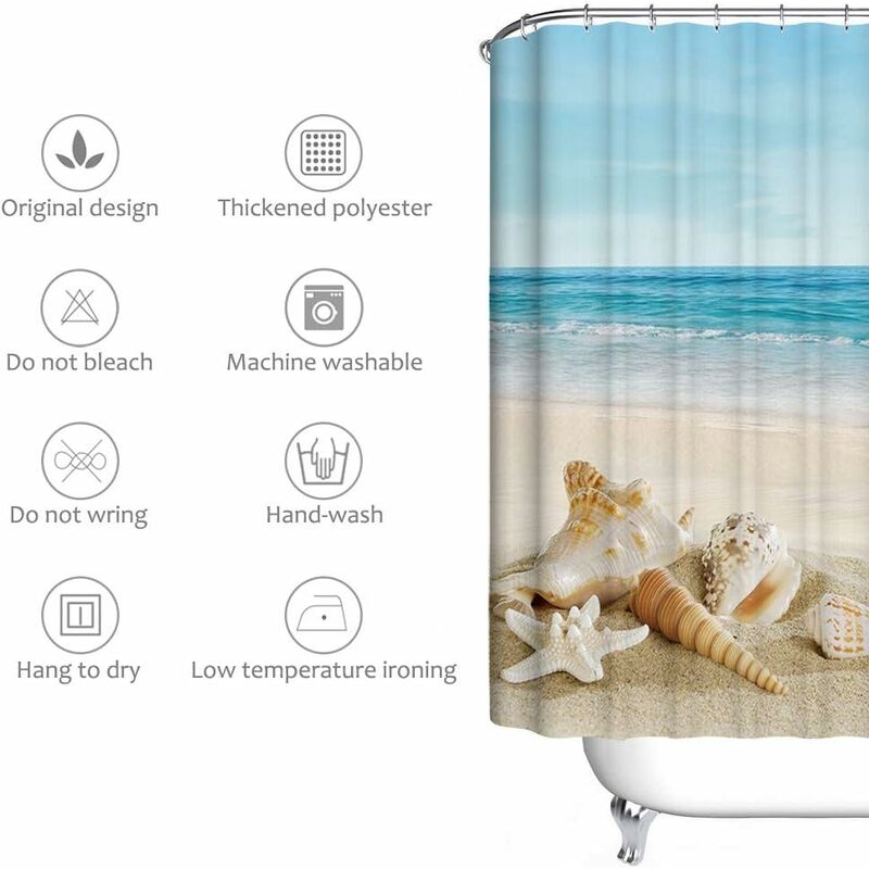 Waterproof Anti-Mildew Shower Curtain 200x240 cm Beach Elegant Pattern