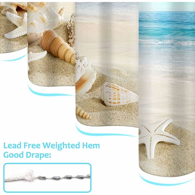 Waterproof Anti-Mildew Shower Curtain 200x240 cm Beach Elegant Pattern