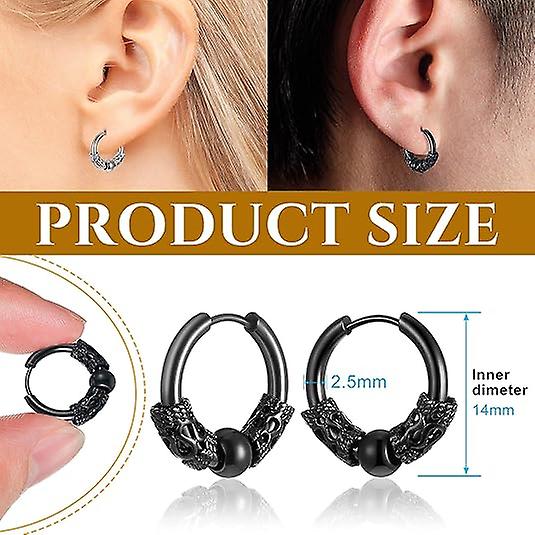 14mm Men's Titanium Steel Hoop Earrings Set - Black & Silver, Punk Rock Style