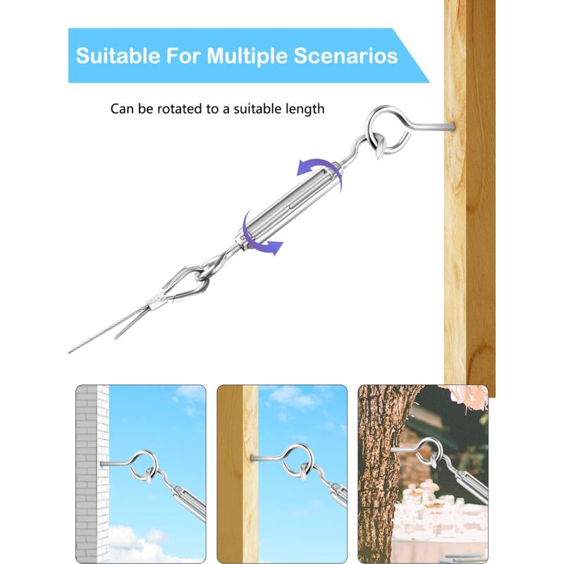 30M/2mm Stainless Steel Wire Kit with M5 Tensioner for Plants, Clothesline, Railings