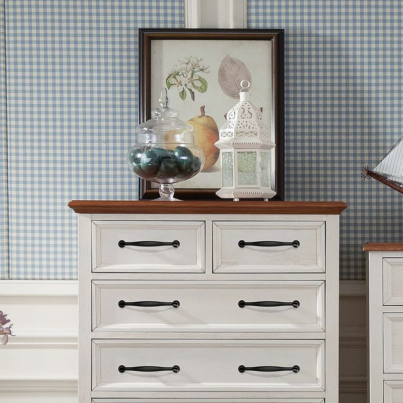 Black Furniture Handles 10 pcs - 128mm Center Distance for Kitchen Door and Drawer, Compatible with Wardrobes