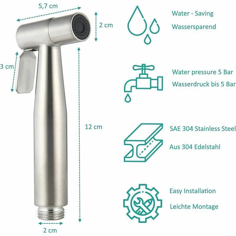 DEBUNS Toilet Bidet Kit with Shower Head, Handheld Sprayer with Hose, Stainless Steel Holder and 2 Seals
