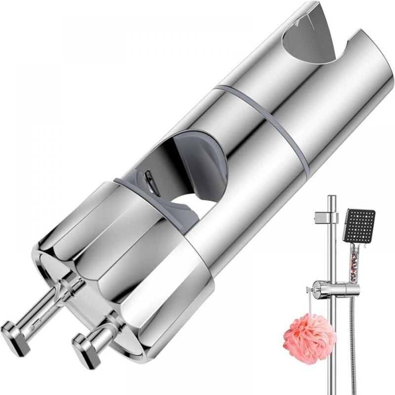 Chrome Wall Mounted Adjustable Shower Head Holder with 2 Hooks for 16-27mm Shower Rod