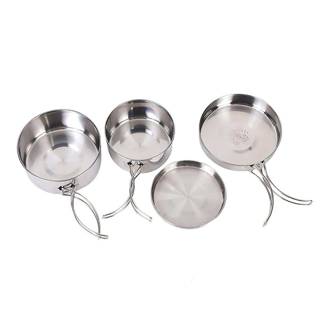 4 pcs Stainless Steel Camping Pots with Lid, Compatible with Outdoor Cooking