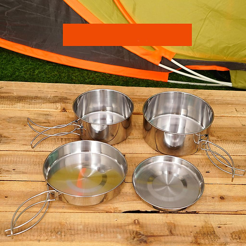4 pcs Stainless Steel Camping Pots with Lid, Compatible with Outdoor Cooking
