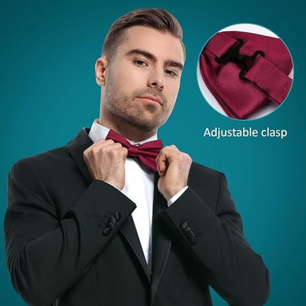 Pre-tied Bow Tie for Men, Tux Bow Tie Adjustable Formal Neck Bow Tie Satin Bow Tie for Party Wedding (Red)
