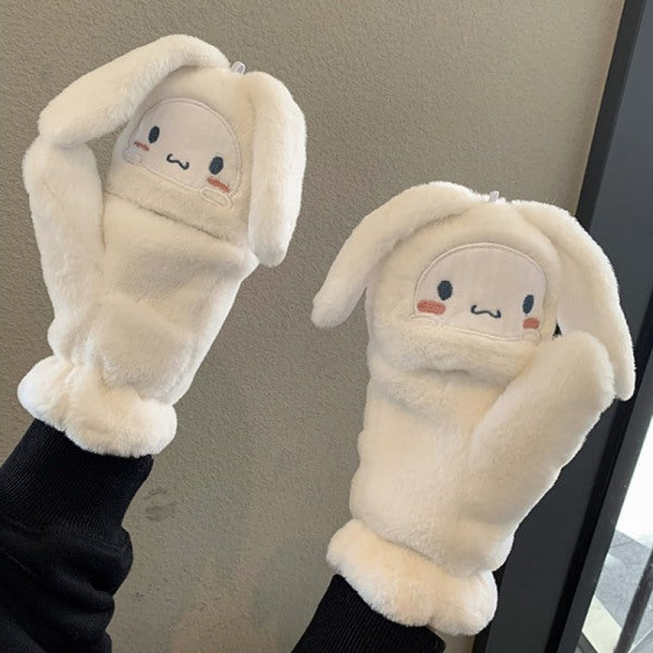 Sanrio Cinnamoroll Kawaii Flannel Gloves Y2k Harajuku Style Soft White