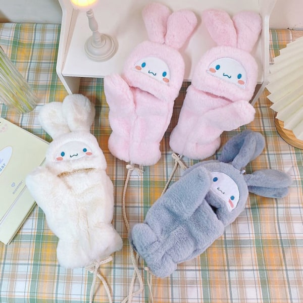 Sanrio Cinnamoroll Kawaii Flannel Gloves Y2k Harajuku Style Soft White