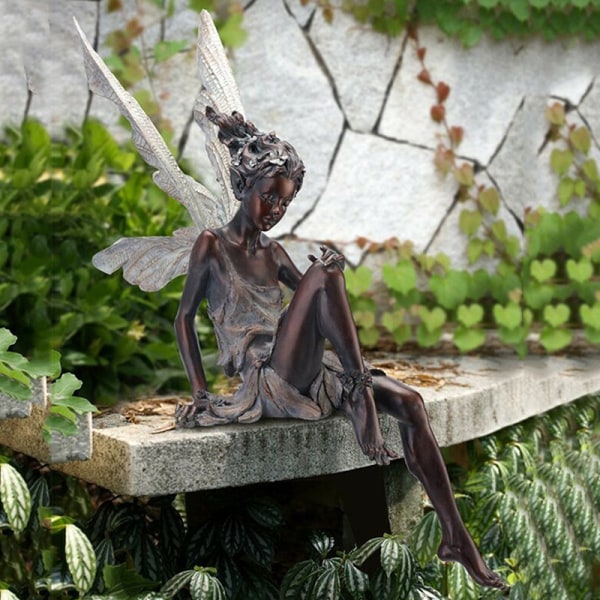 Resin Sitting Fairy Statue Garden Ornament Porch Sculpture White