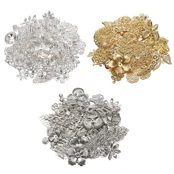50g/lot Mixed Metal Flower Petals Filigree Wraps Clutches White
