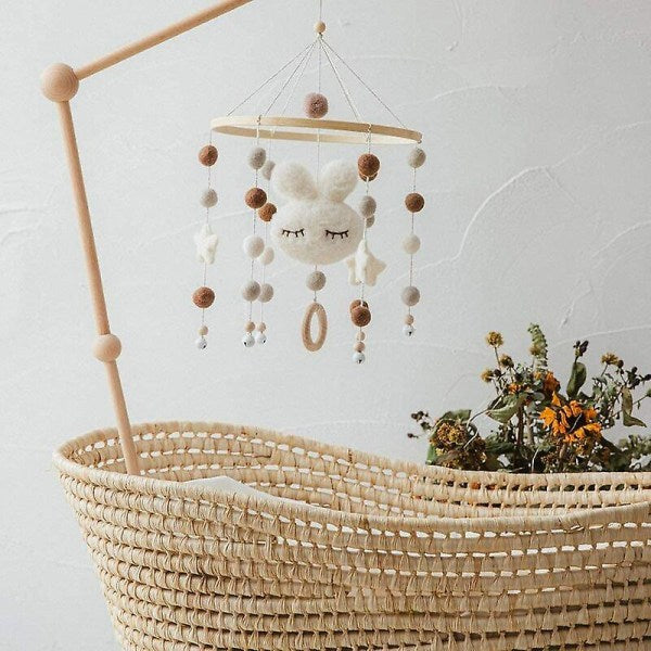 White Rabbit Wind Chime Crib Mobile with Felt Balls Nursery Decor