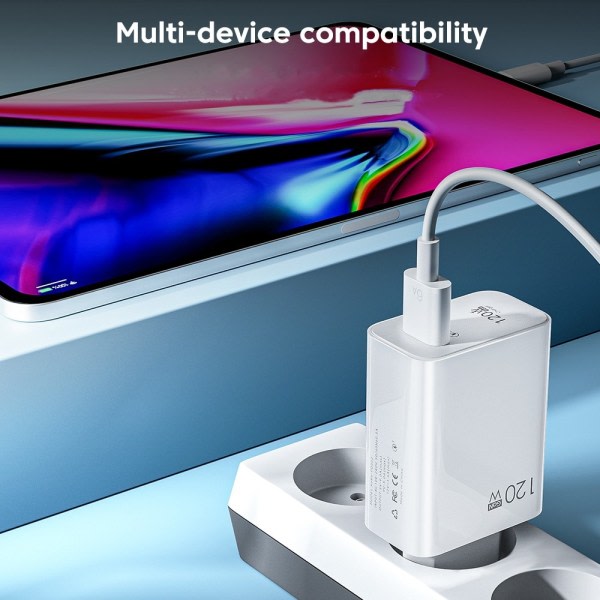 120W USB C Fast Charger Huawei Samsung Xiaomi Compatible with QC3.0 Type C Cable 10A EU White