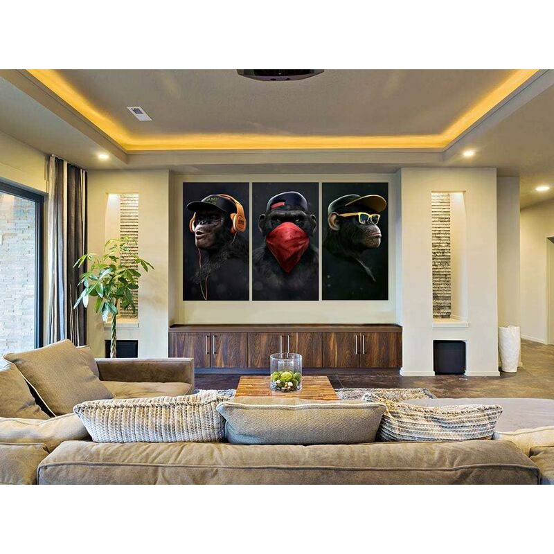 Wise Monkeys Wall Art on Canvas - Modern Home Decor - 30 x 50 cm, 3 Pieces