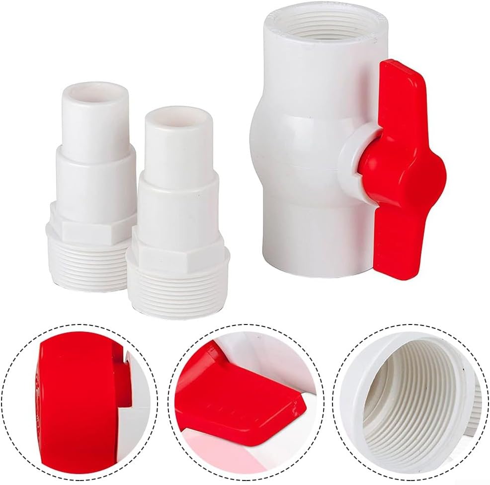 AR512 On/Off Valve Adapter for 38mm and 32mm Hose Diameter, Ball Valve with T-Handle, Pool Water Shut-Off Adapter